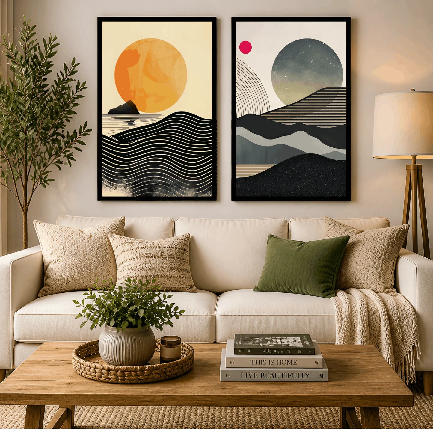 Celestial Horizon – Modern Landscape Wall Frames (Set of 2)