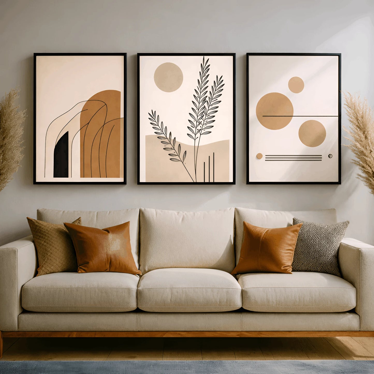 Golden Earth – Abstract Botanical Wall Frames (Set of 3)