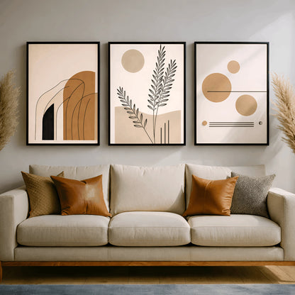 Golden Earth – Abstract Botanical Wall Frames (Set of 3)