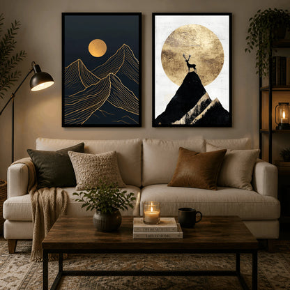 Golden Peaks – Luxury Mountain Wall Frames (Set of 2)