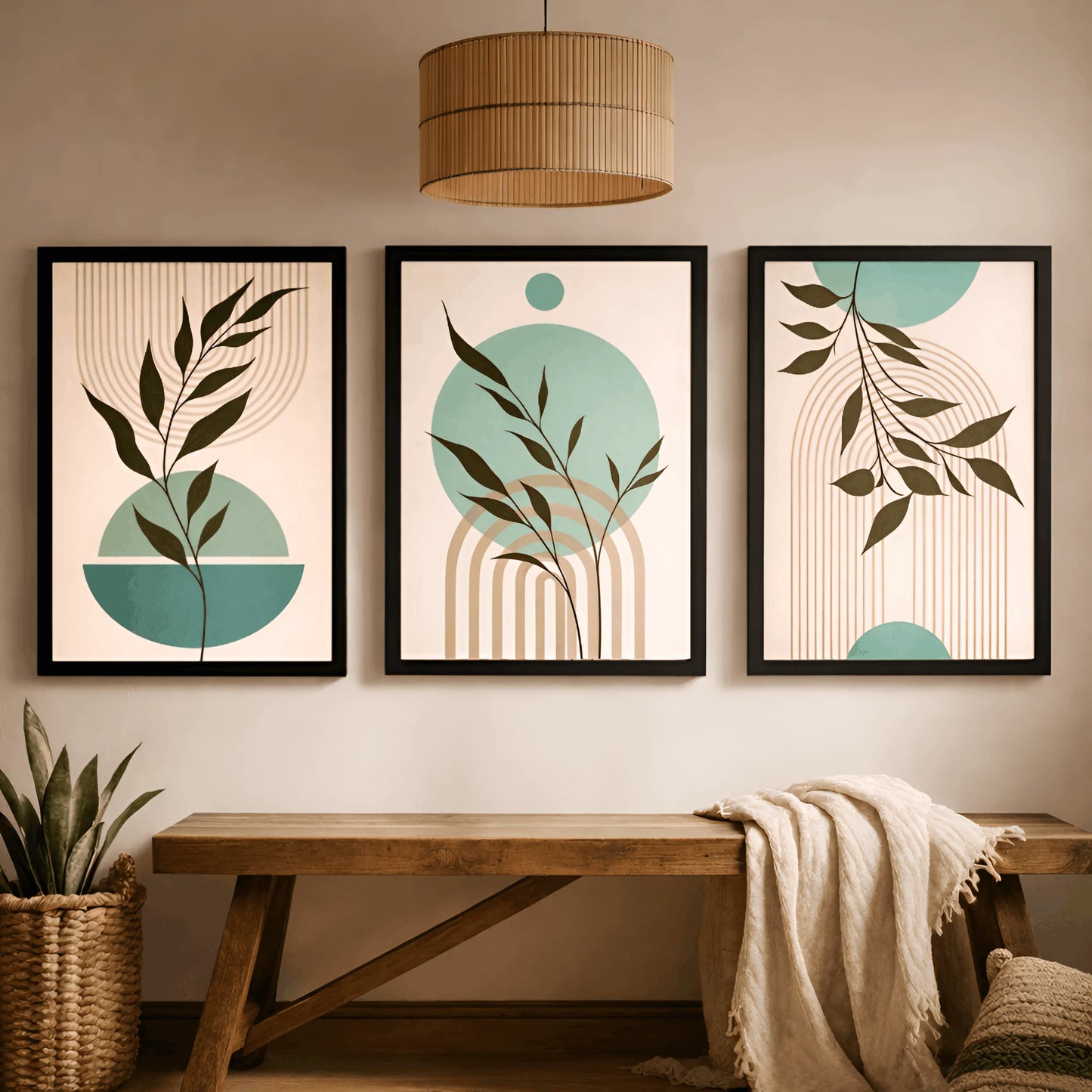 Sage Harmony – Botanical Abstract Wall Frames (Set of 3)