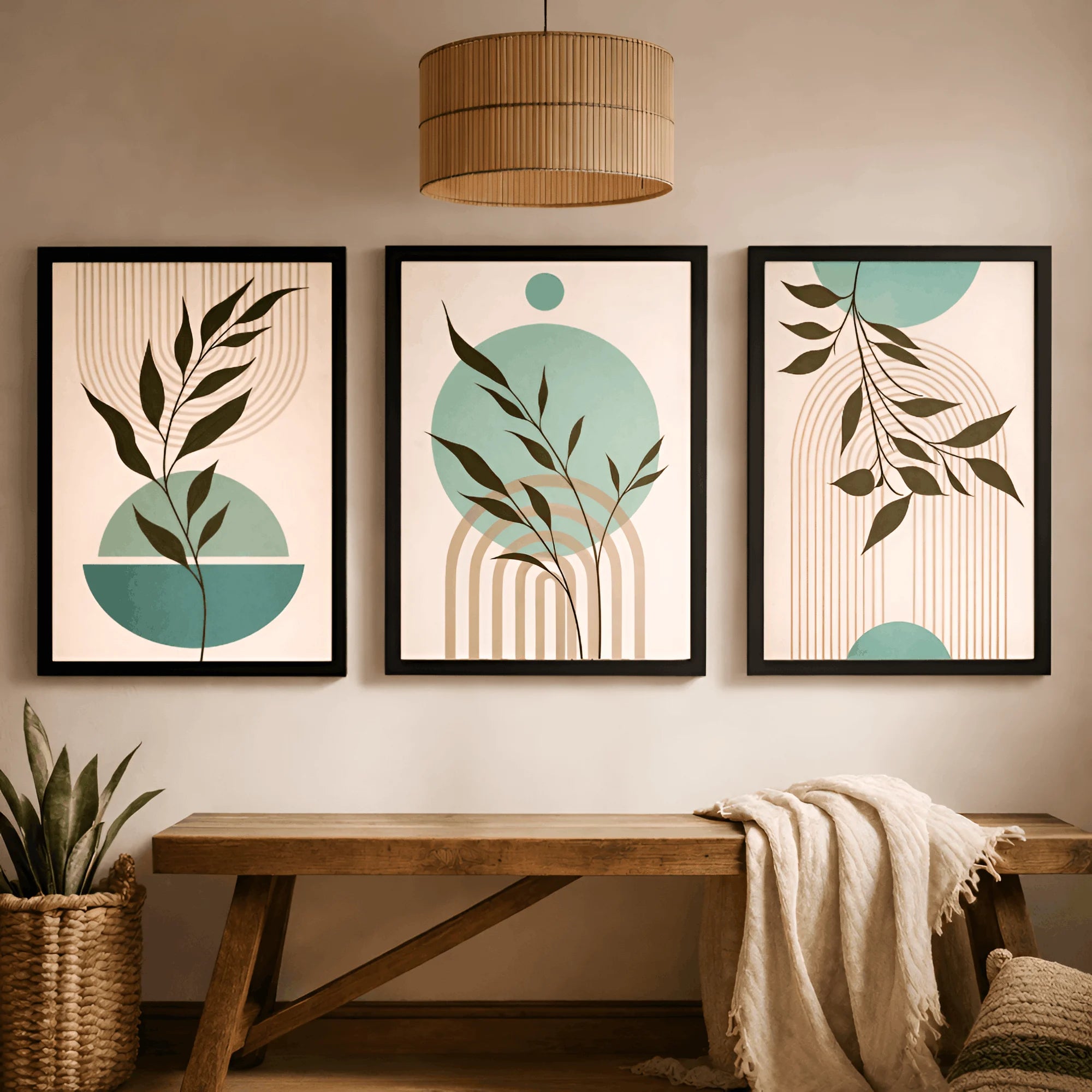 Sage Harmony – Botanical Abstract Wall Frames (Set of 3)