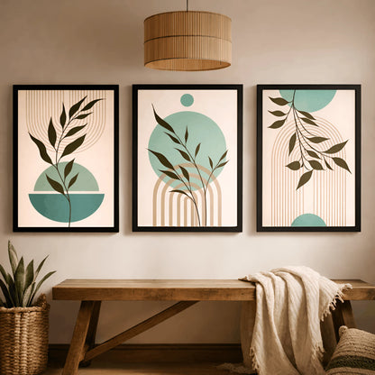 Sage Harmony – Botanical Abstract Wall Frames (Set of 3)