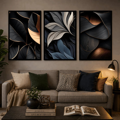 Midnight Flora – Luxury Dark Botanical Wall Frames (Set of 3)