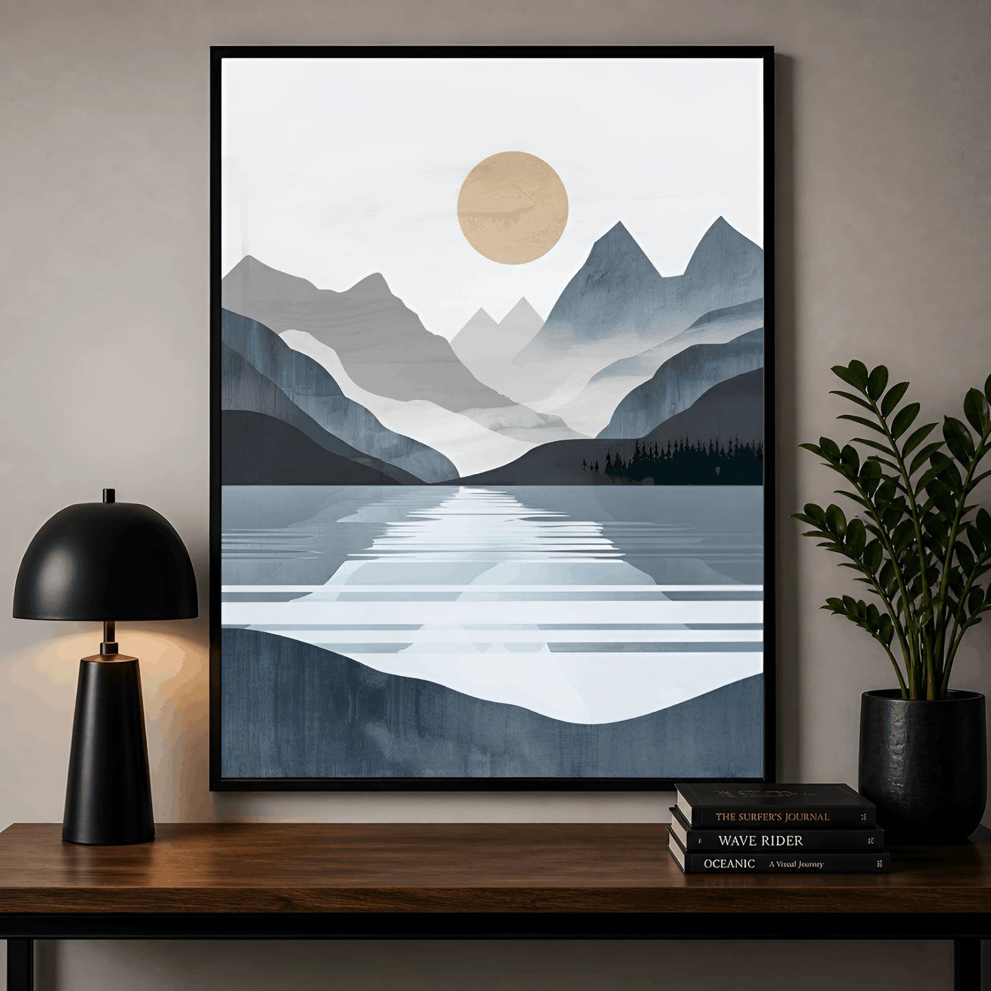 Nordic Reflection – Minimal Mountain Landscape Wall Frame