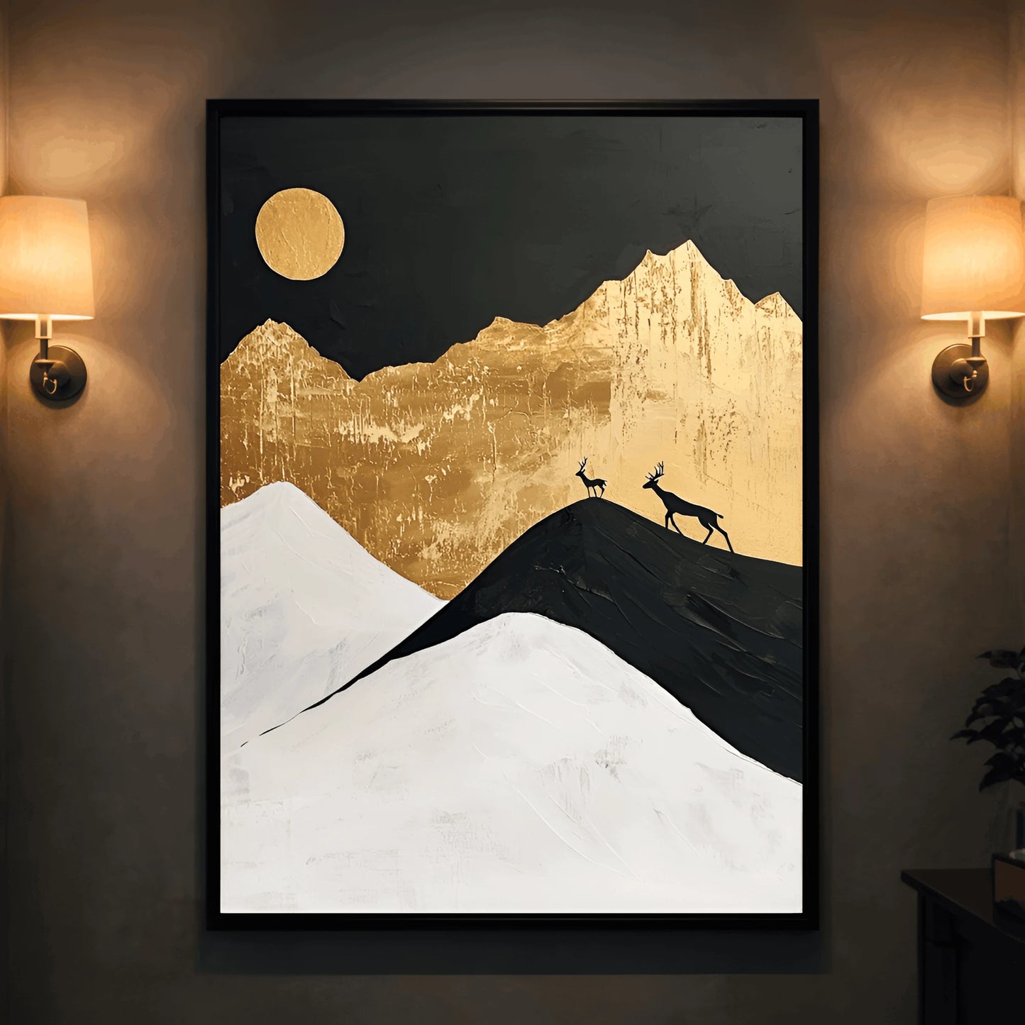 Golden Wilderness – Luxury Mountain Deer Wall Frame