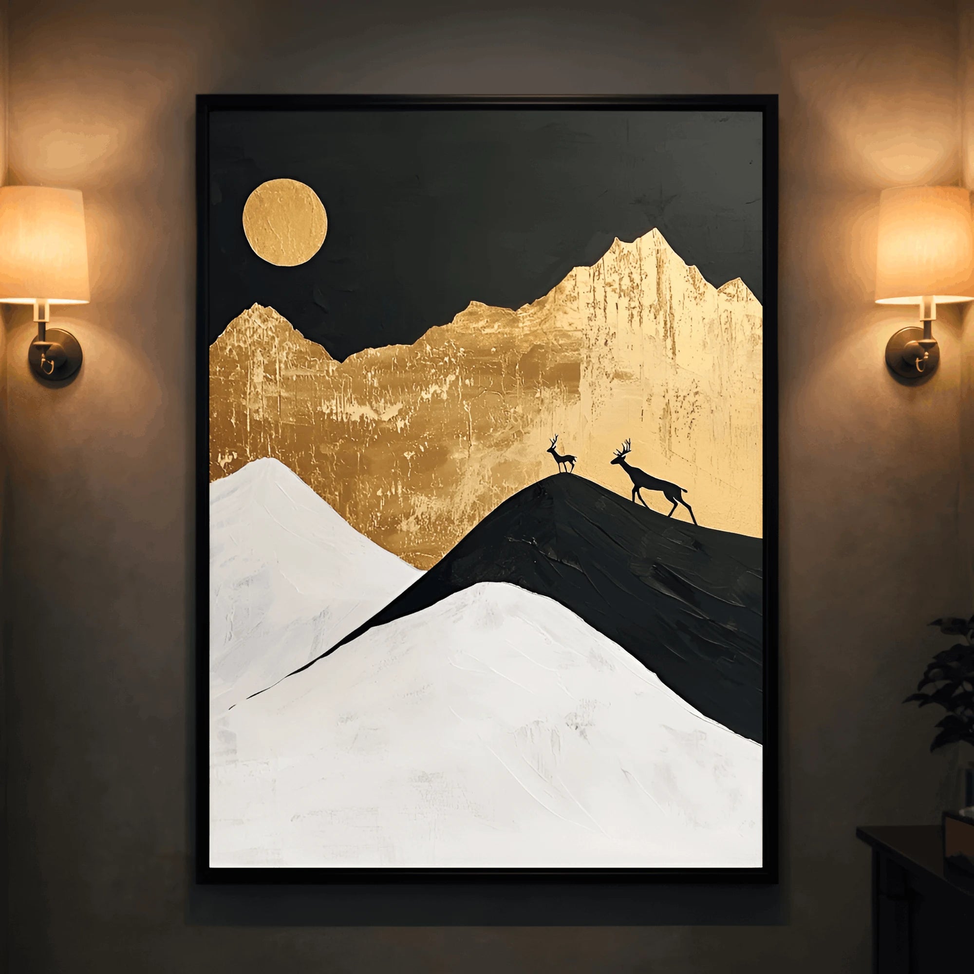 Golden Wilderness – Luxury Mountain Deer Wall Frame