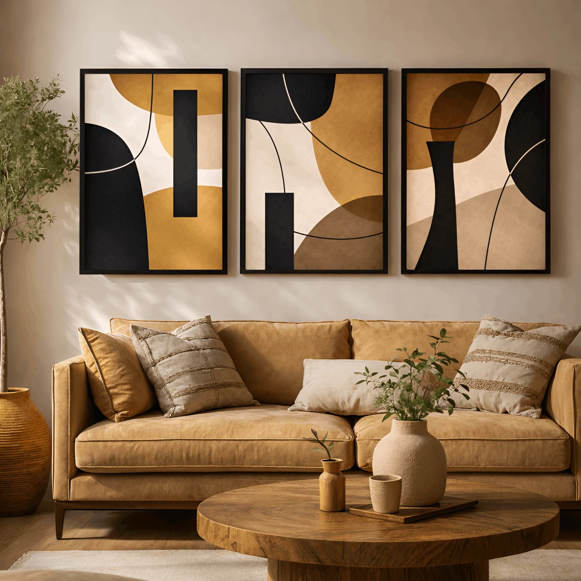 Earthbound Flow – Modern Abstract Wall Frames (Set of 3)
