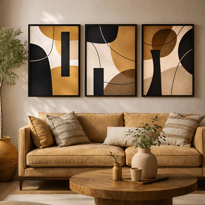 Earthbound Flow – Modern Abstract Wall Frames (Set of 3)