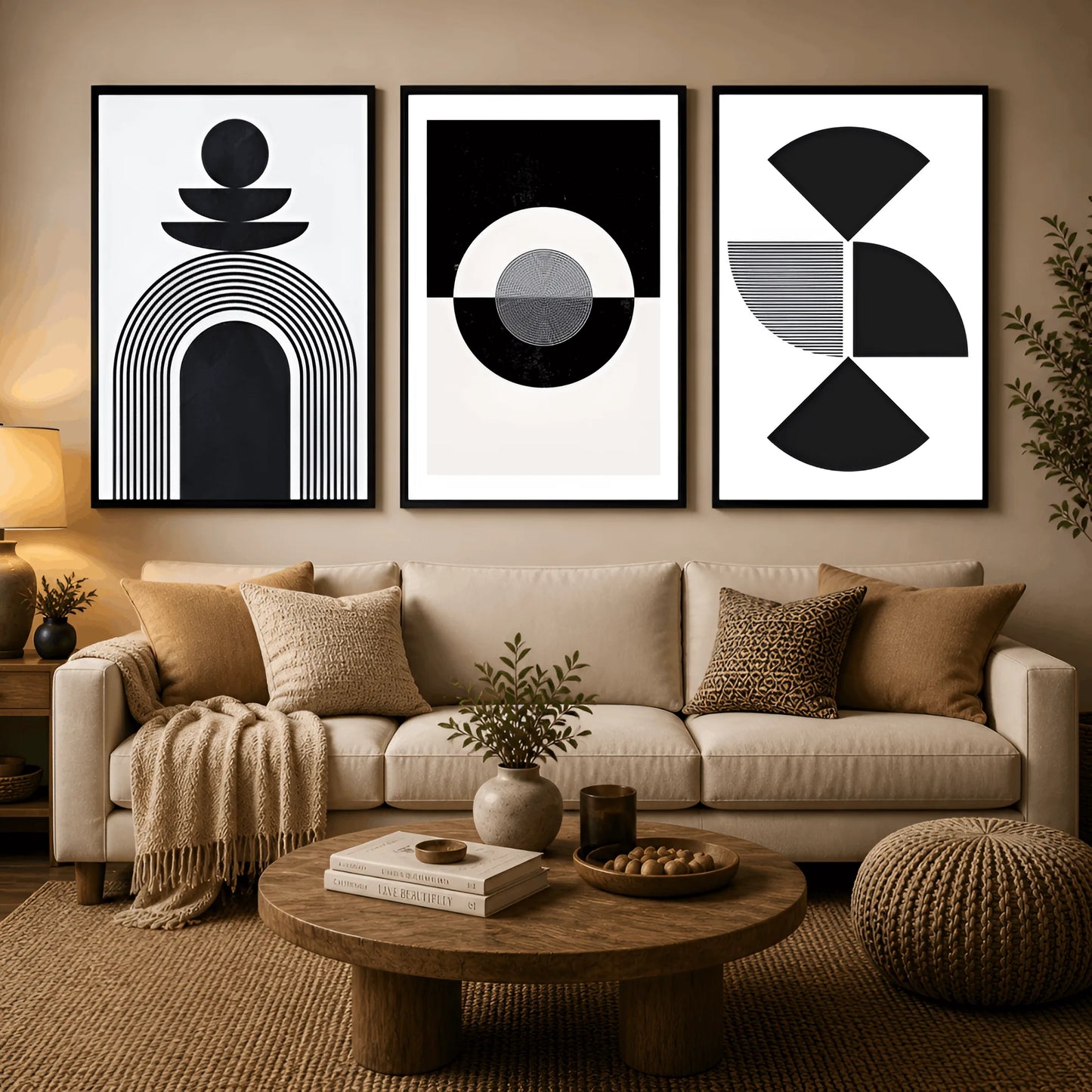 Mono Essence – Minimalist Black & White Geometric Wall Frames (Set of 3)