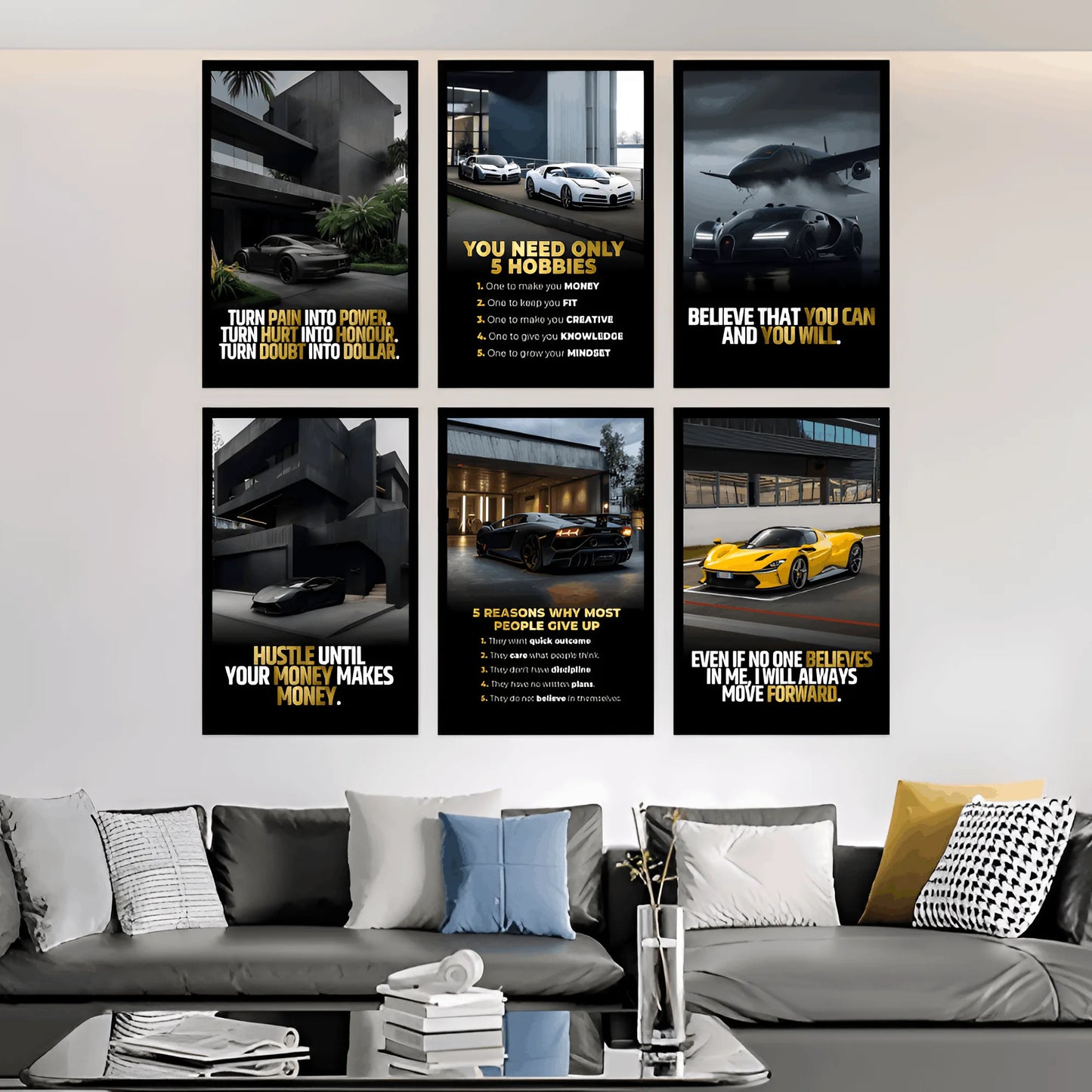Cars Fueled by Passion | Set of 6 Motivational Car Quote Frames