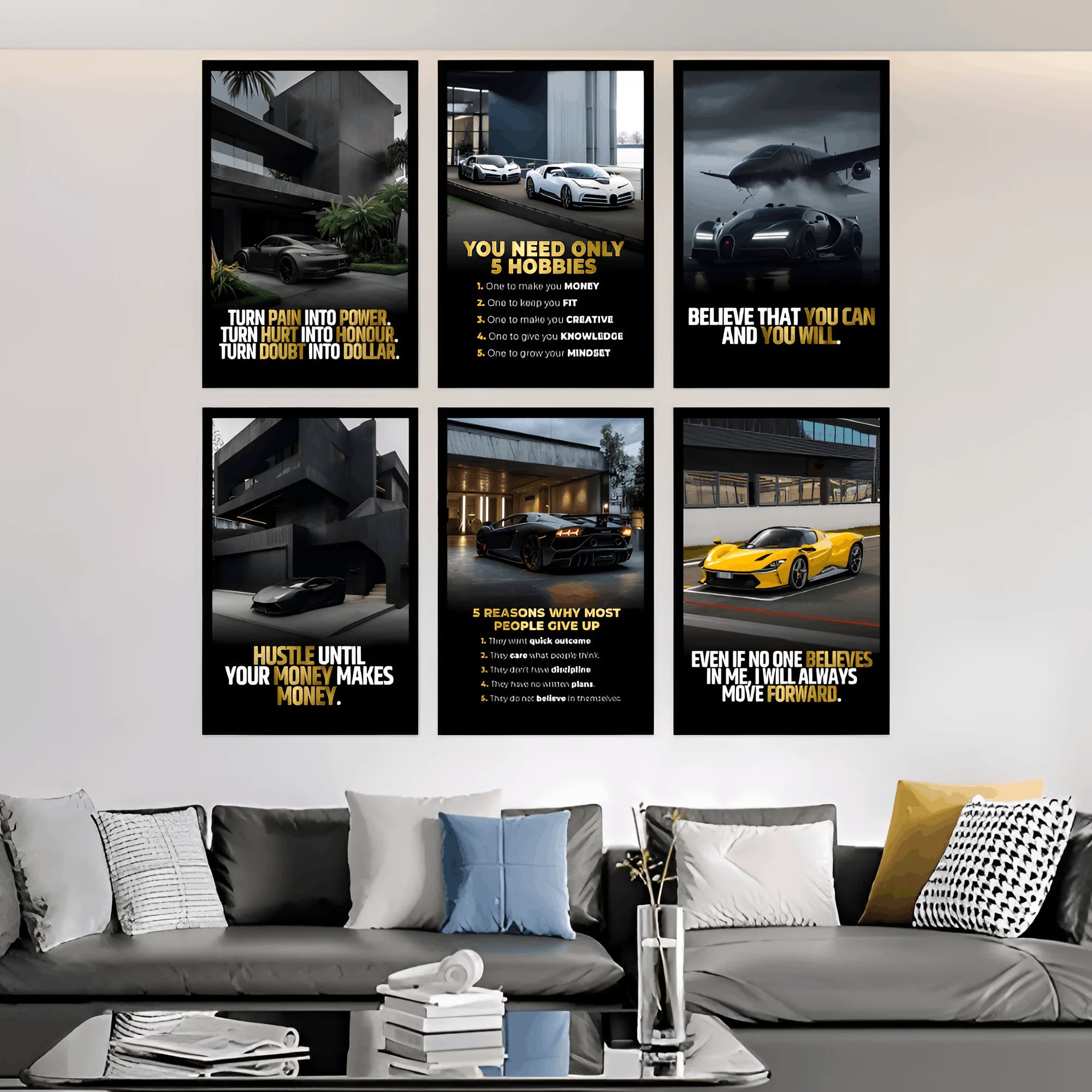 Cars Fueled by Passion | Set of 6 Motivational Car Quote Frames