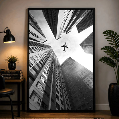 Urban Ascension – Monochrome Cityscape Wall Frame