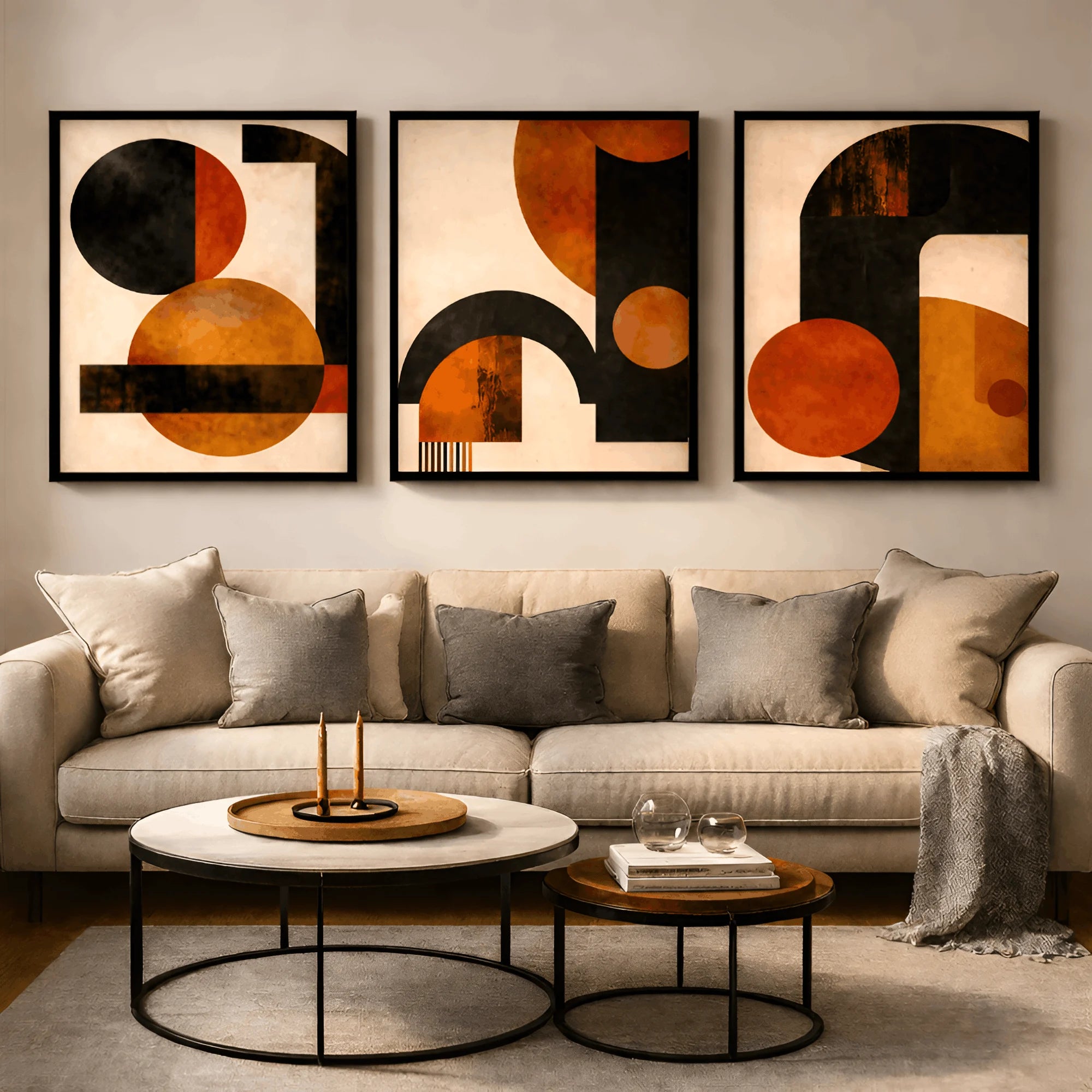 Amber Rhythm – Luxury Abstract Wall Frames (Set of 3)