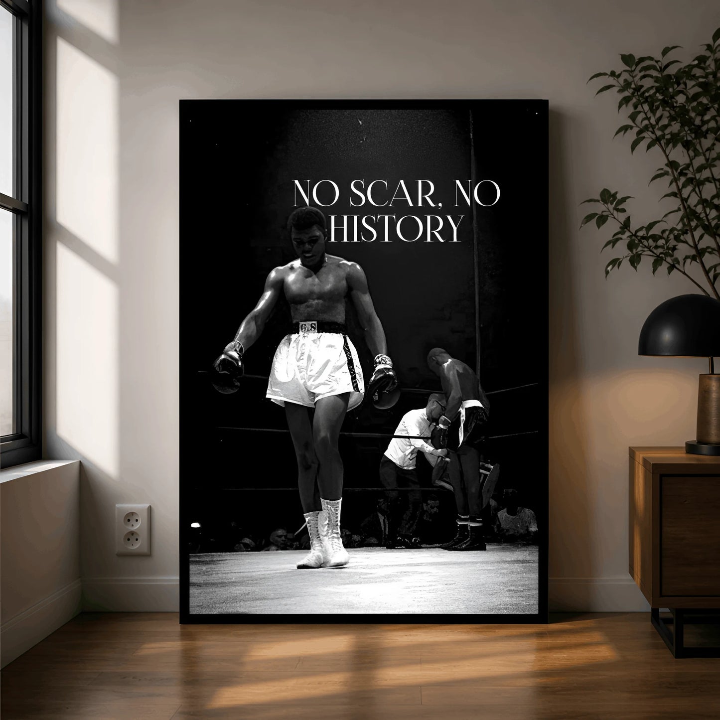 No Scar, No History – Motivational Boxing Legend Wall Frame