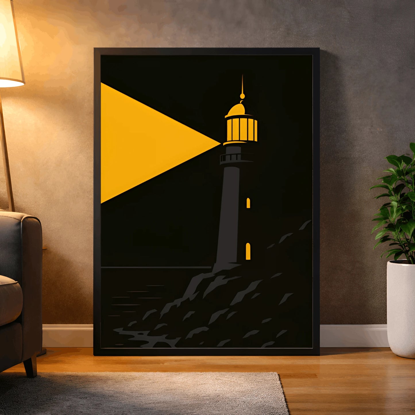 Guiding Light – Minimalist Lighthouse Night Wall Frame