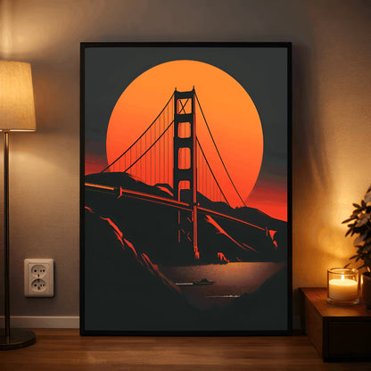 Golden Horizon – Sunset Bridge Silhouette Wall Frame