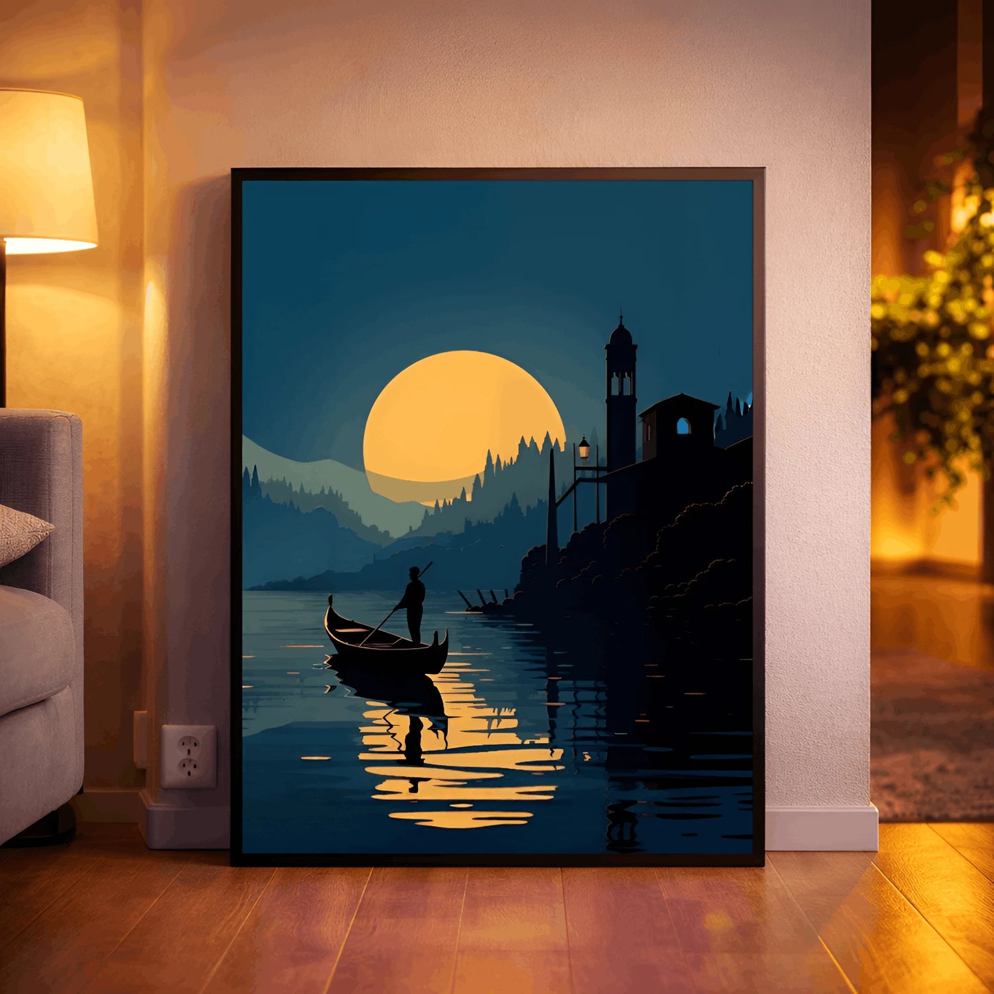 Moonlit Serenity – Gondola Lake Night Wall Frame