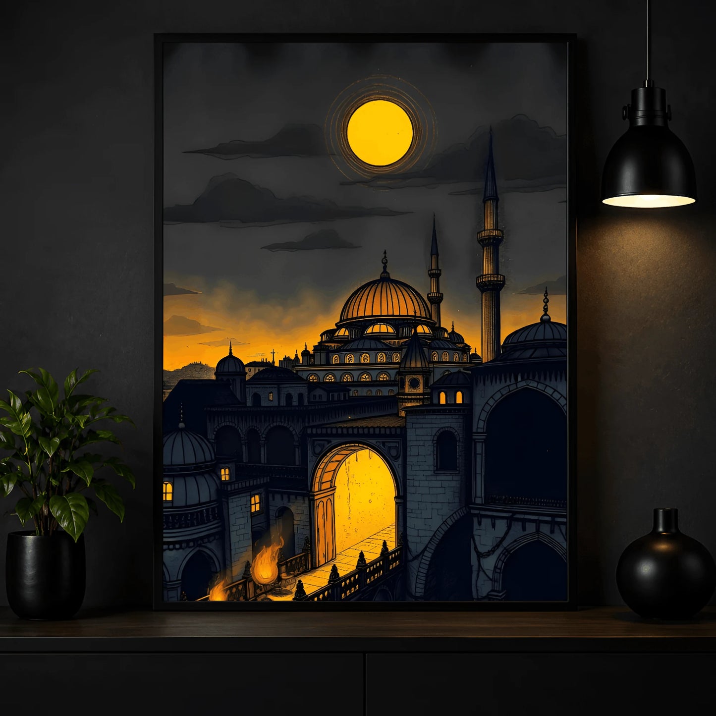 Golden Crescent – Ottoman Night Mosque Wall Frame
