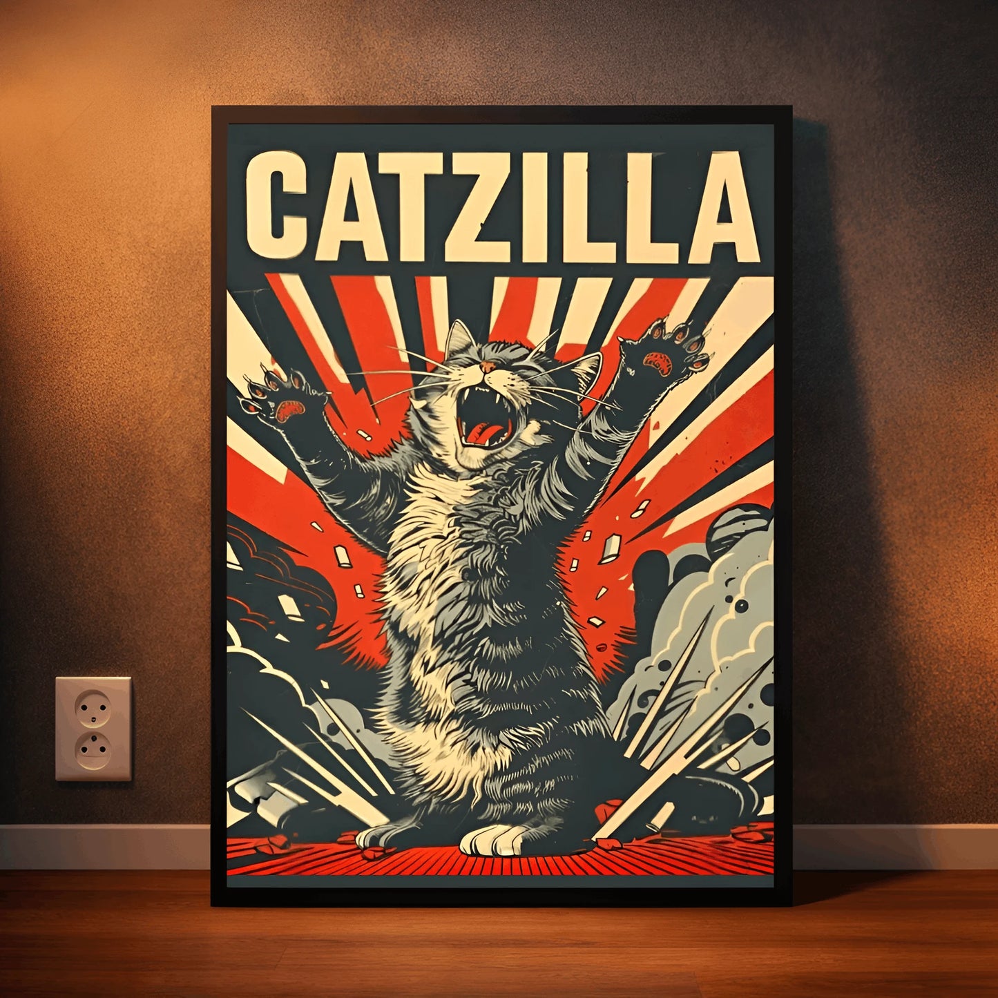 Catzilla – Retro Monster Cat Wall Frame