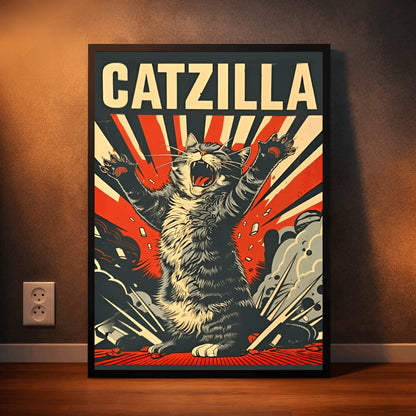 Catzilla – Retro Monster Cat Wall Frame