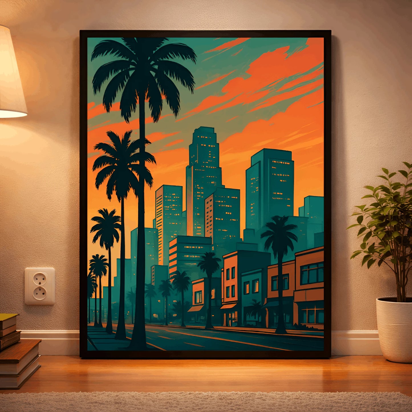 Neon Palms – Retro Sunset City Wall Frame