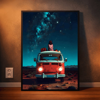 Stargazer Journey – Retro Van Night Sky Wall Frame