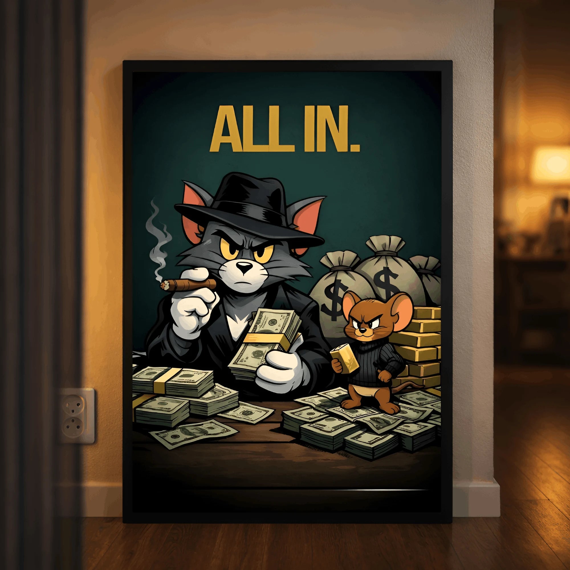 All In – Mafia Cat Money Poster Wall Frame
