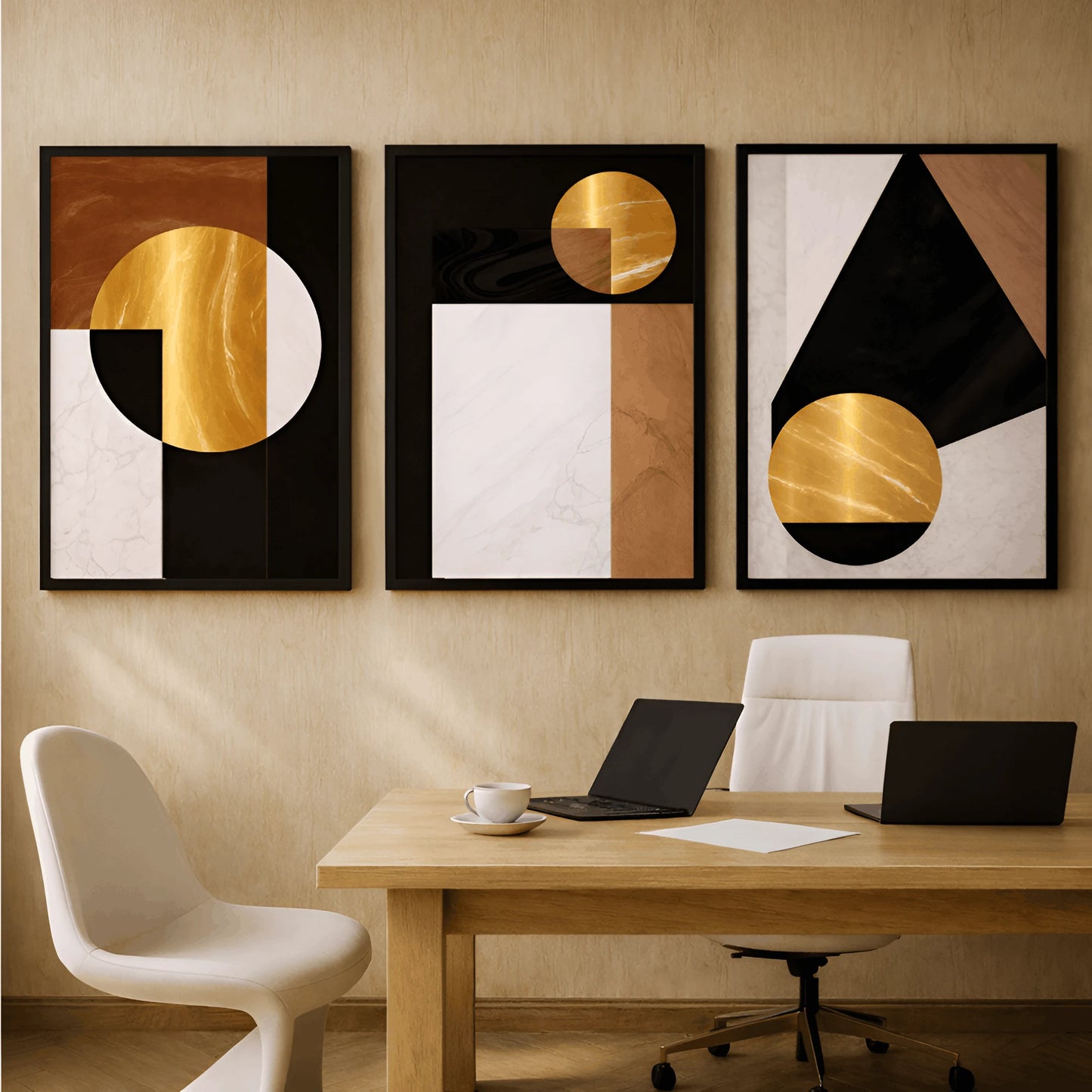 Gilded Form – Luxury Geometric Abstract Wall Frames (Set of 3)