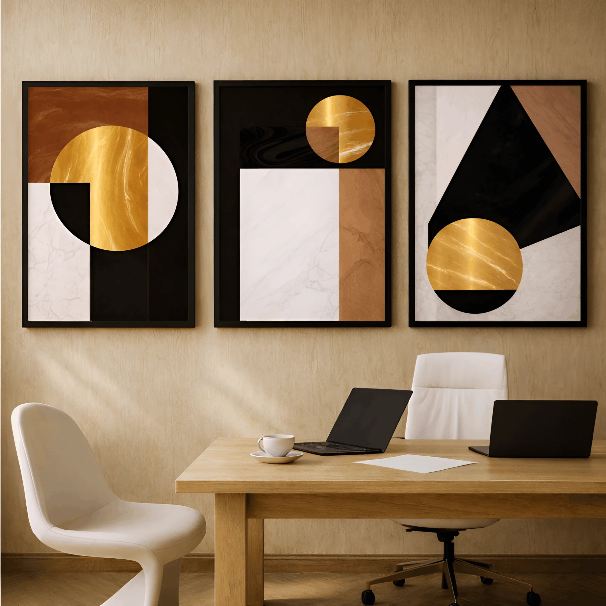 Gilded Form – Luxury Geometric Abstract Wall Frames (Set of 3)