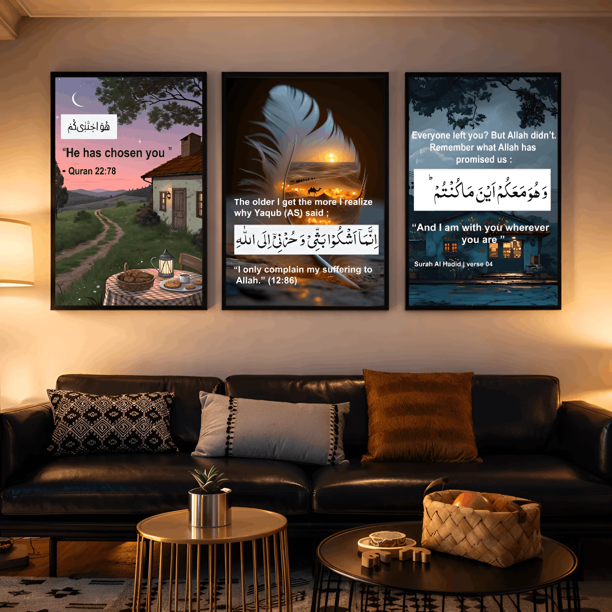 Faith & Comfort – Islamic Reminder Wall Frame Set (Set of 3)