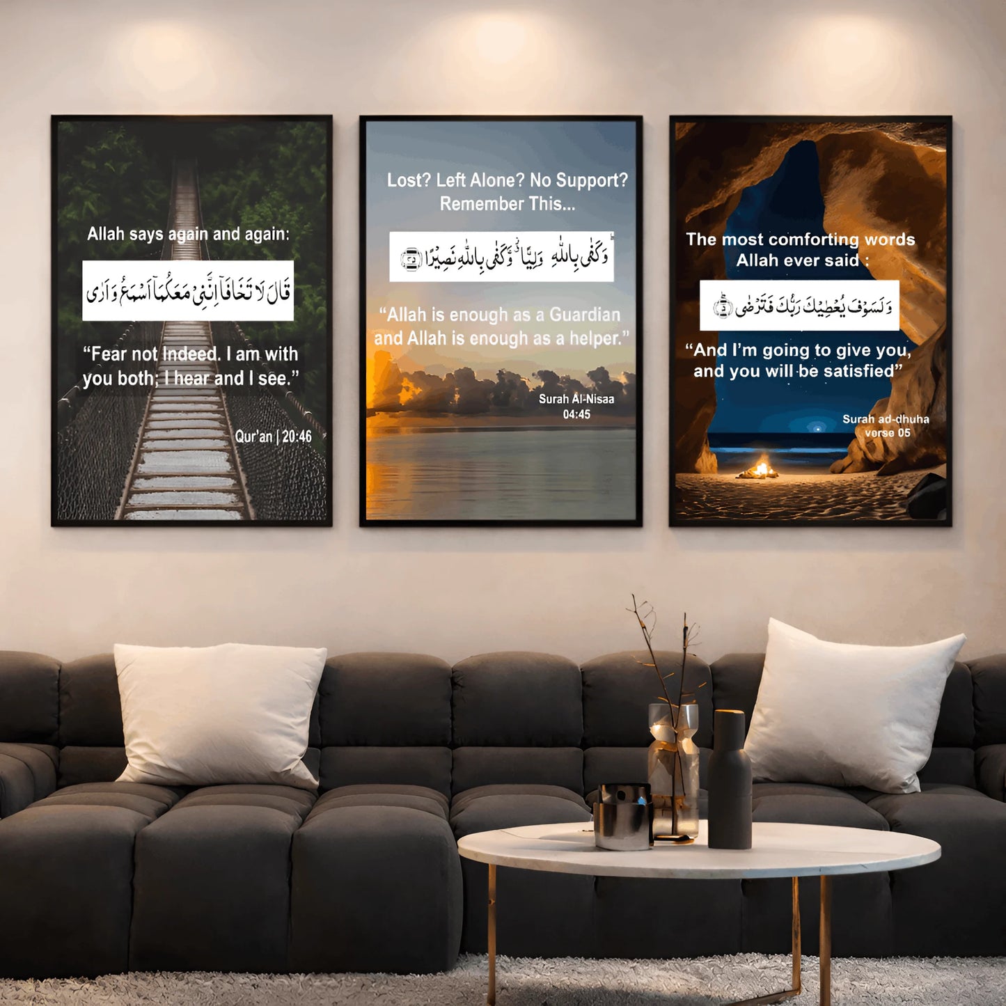 Tawakkul & Comfort – Islamic Quran Reminder Wall Frames (Set of 3)