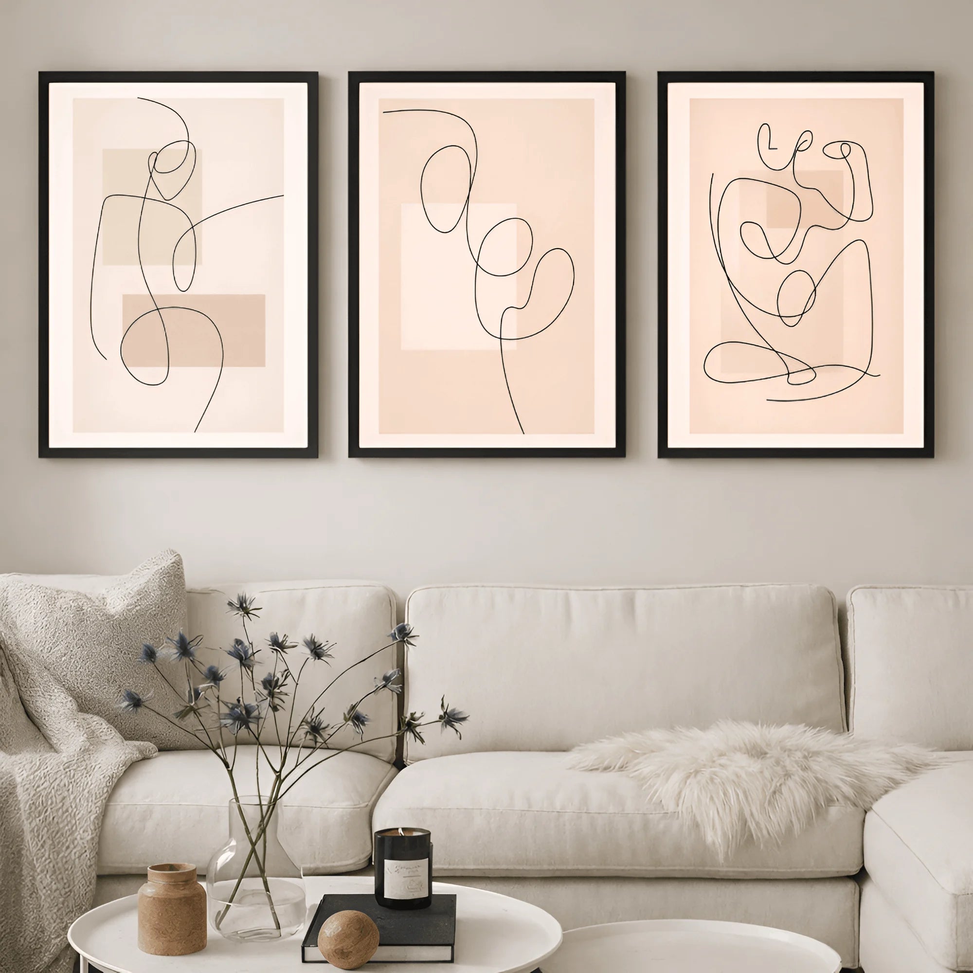 Quiet Motion – Abstract Line Art Wall Frames (Set of 3)
