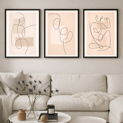 Quiet Motion – Abstract Line Art Wall Frames (Set of 3)
