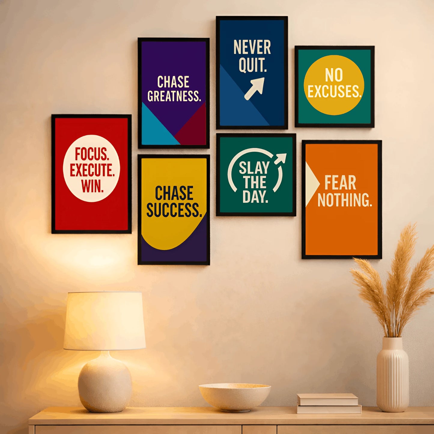 No Excuses, Just Action | 7-Frame Motivational Wall Art