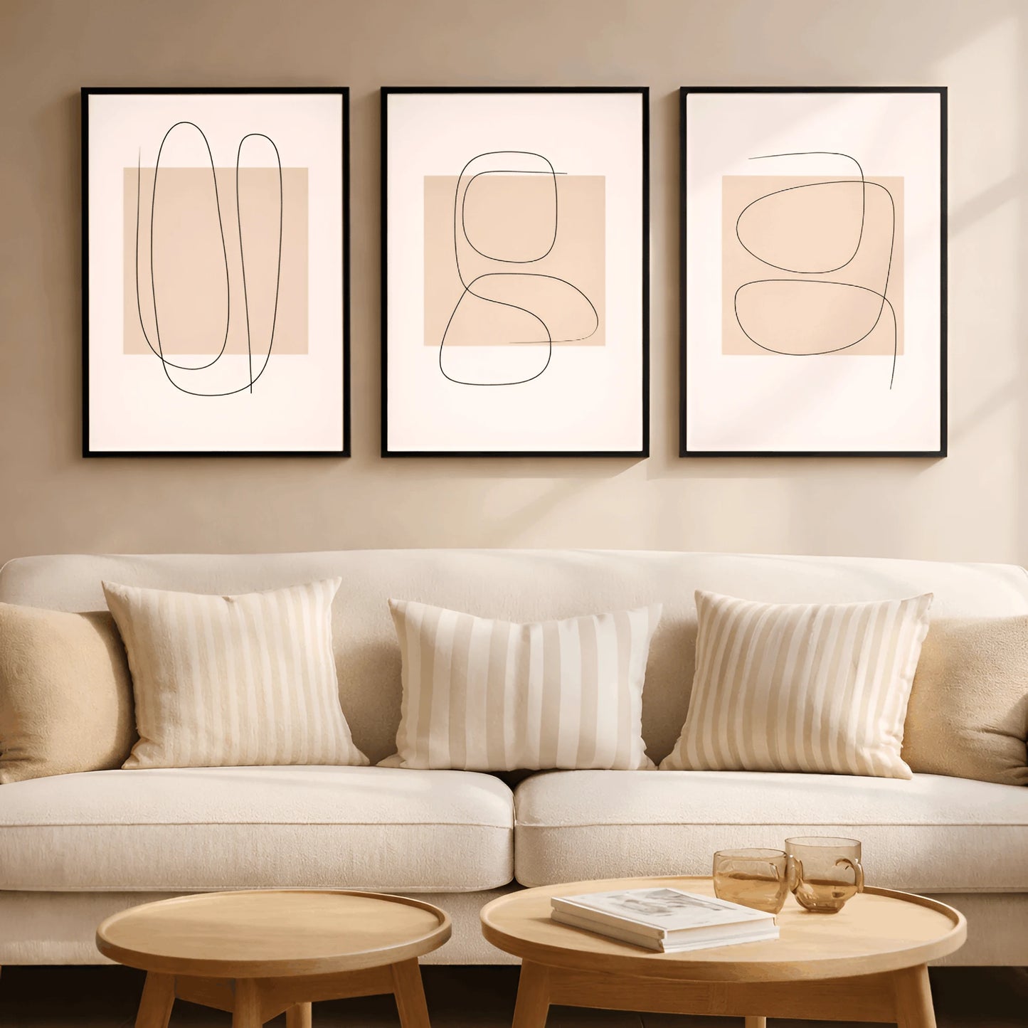 Soft Contours – Minimal Abstract Line Wall Frames (Set of 3)