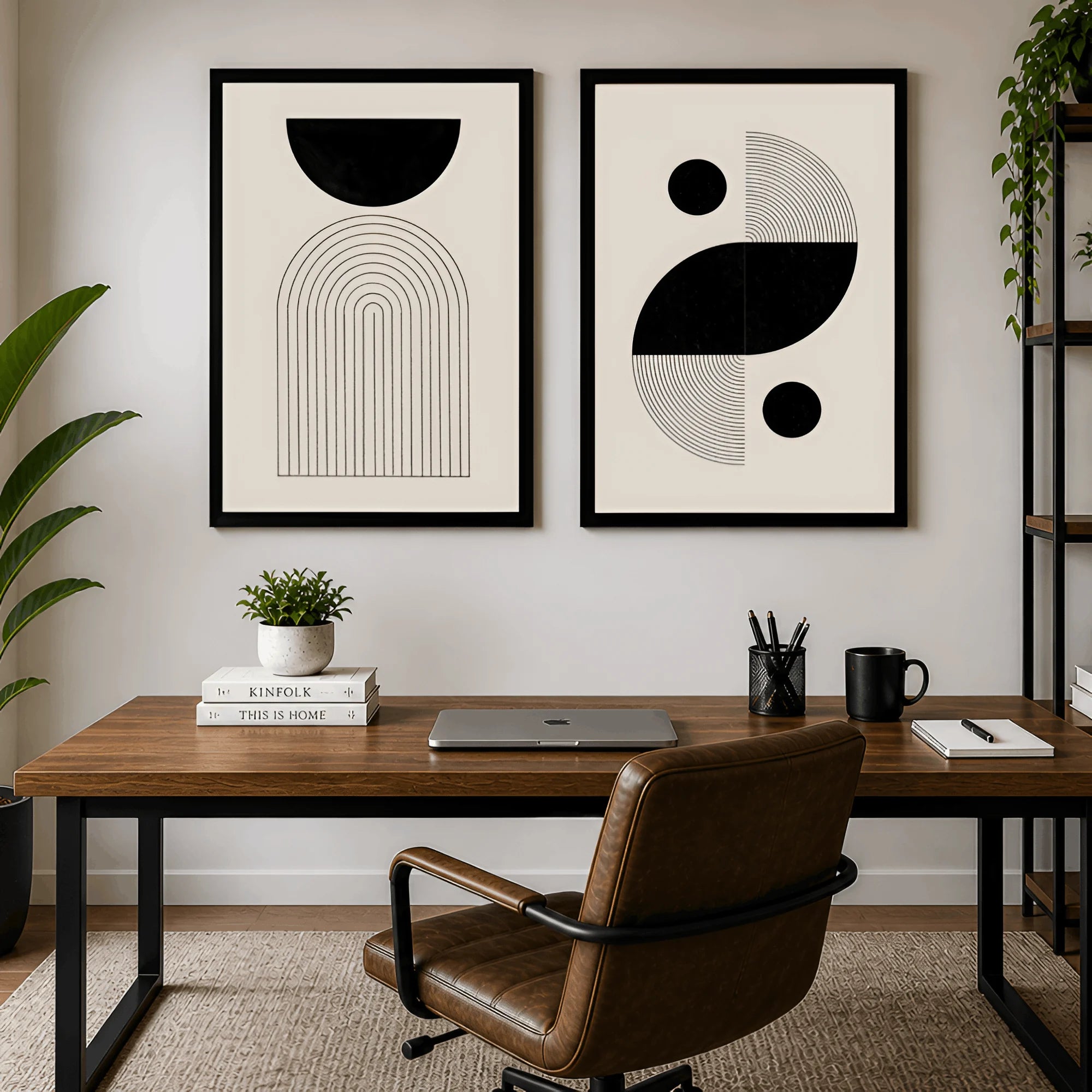 Monochrome Arch – Minimal Geometric Wall Frames (Set of 2)