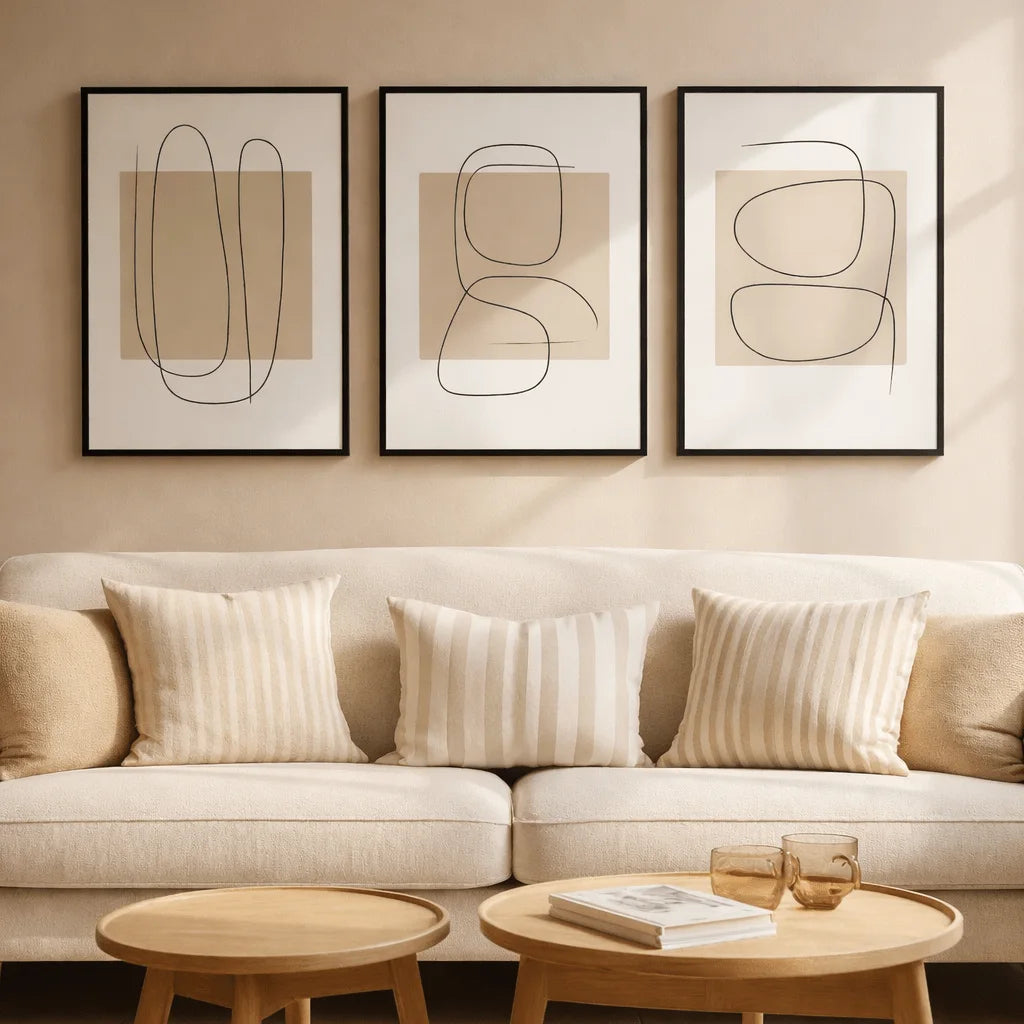 Soft Contours – Minimal Abstract Line Wall Frames (Set of 3)