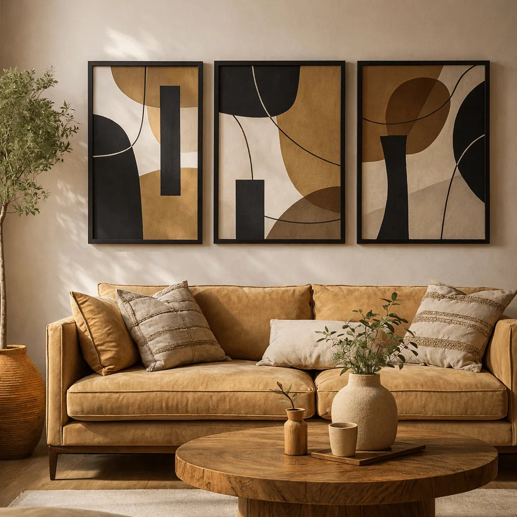 Earthbound Flow – Modern Abstract Wall Frames (Set of 3)