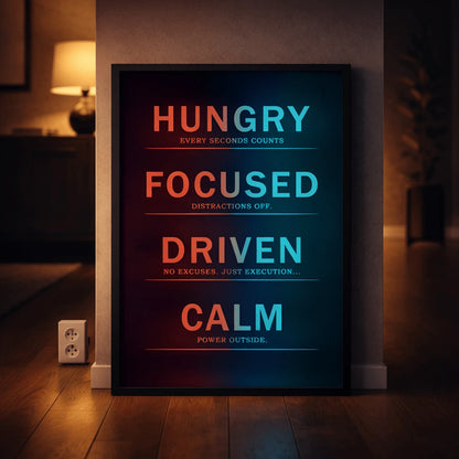 Hungry. Focused. Driven. Calm. | Mindset Wall Frame