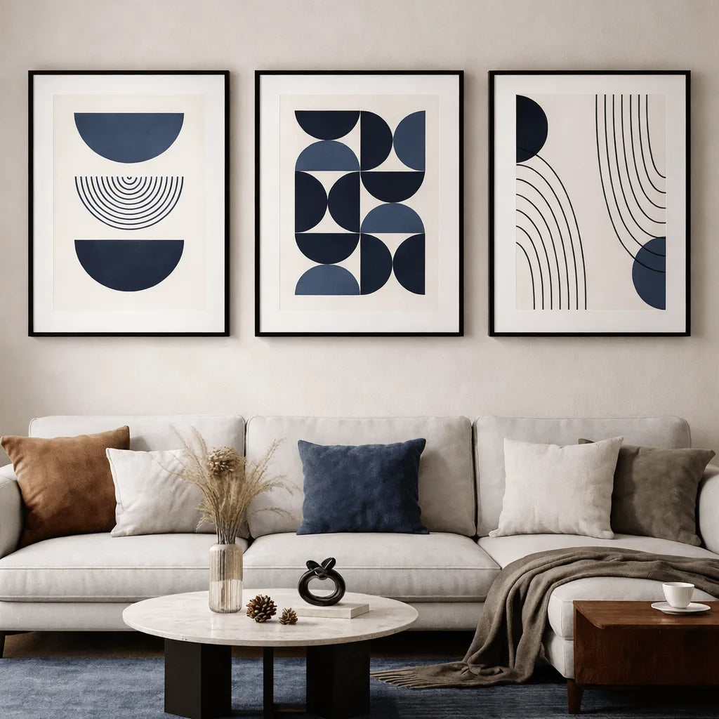 Midnight Geometry – Abstract Modern Wall Frames (Set of 3)